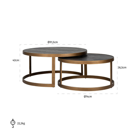 Salongbord Blackbone Brass svart rustikk sett med 2 Richmond Interiors Sofabord