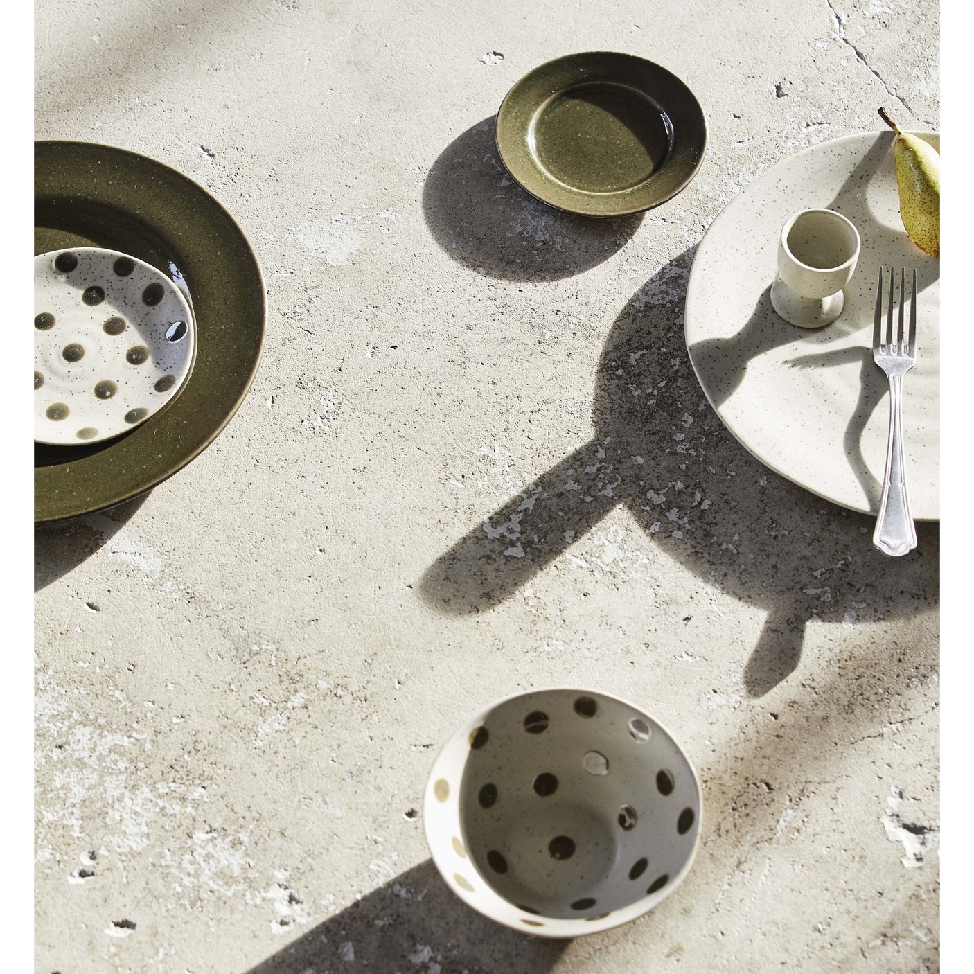 GRAINY keramisk skål - ø15 cm - sand/grønn Nordal TABLEWARE