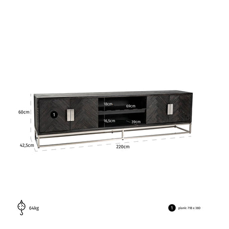 TV-benk Blackbone Silver svart rustikk 220 Richmond Interiors TV-benk