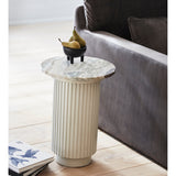 ERIE rundt sidebord i tre og marmor - ø40 cm - råhvit, brun, beige Nordal TABLES