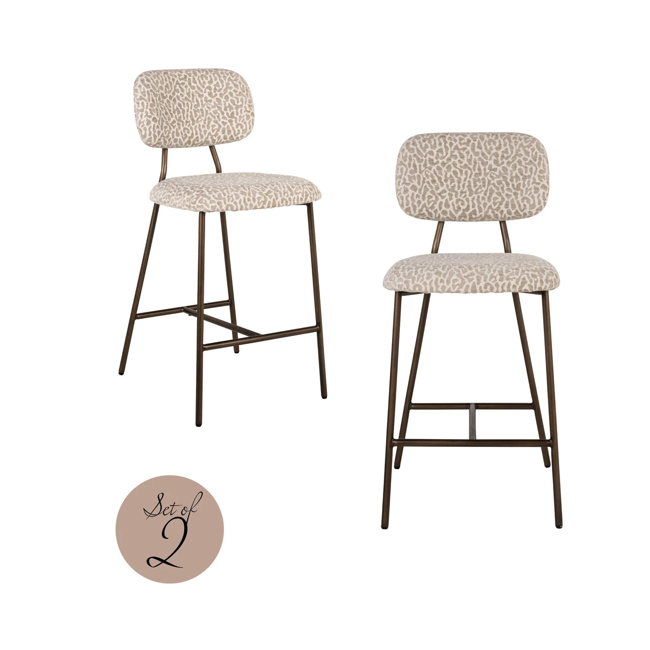 Krakk Xenia beige leopard brannhemmende sett med 2 Richmond Interiors Barstol