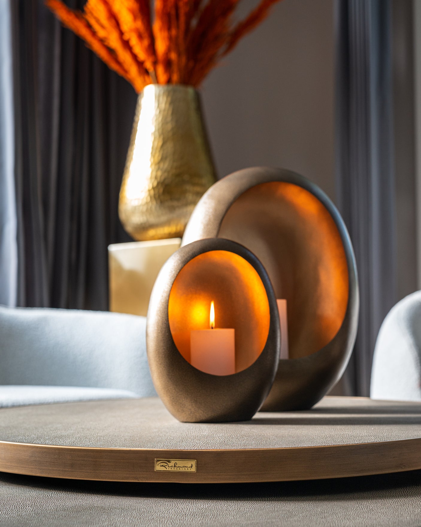 Salongbord Bloomville messing shagreen inkl. glassplater sett med 2 Richmond Interiors Sofabord