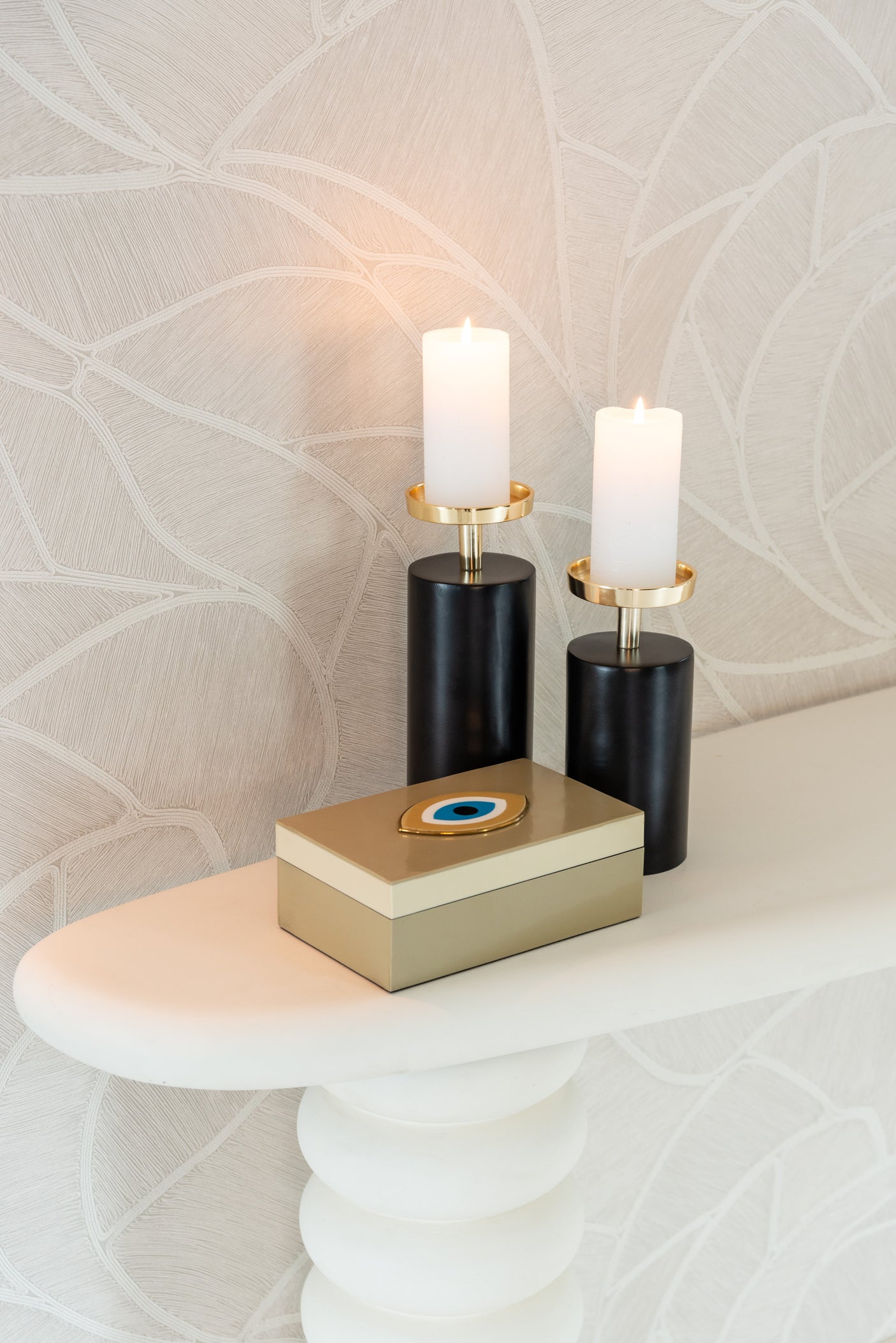 Candle holder Caya svart/gull stor Richmond Interiors Lysestake