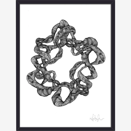 WREATH illustrasjon i blekk med ramme - 40x30 cm - svart/hvitt Nordal POSTERS