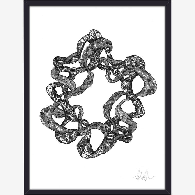 WREATH illustrasjon i blekk med ramme - 40x30 cm - svart/hvitt Nordal POSTERS