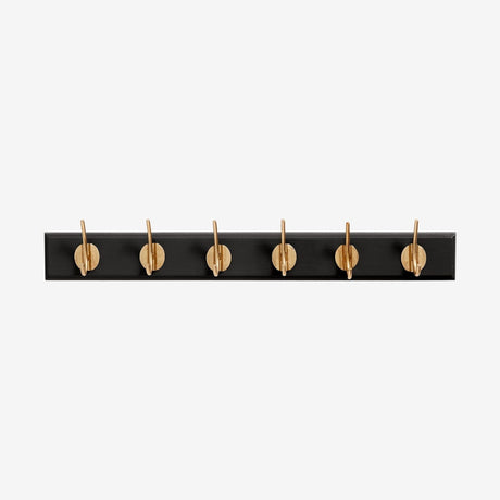 EDGY knagerække i tre med 6 brass knager - 60 cm - sort Nordal COAT RACKS