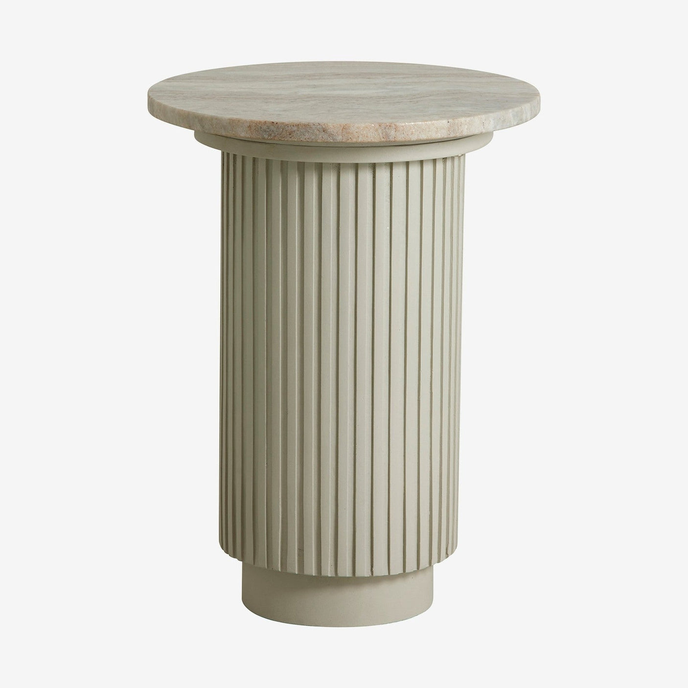 ERIE rundt sidebord i tre og marmor - ø40 cm - råhvit, brun, beige Nordal TABLES