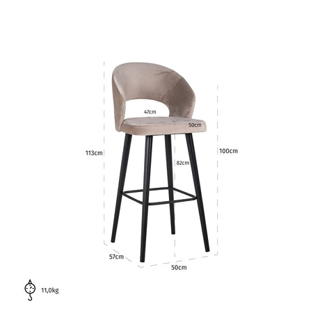 Barkrakk Savoy khaki fløyel Richmond Interiors Barstol