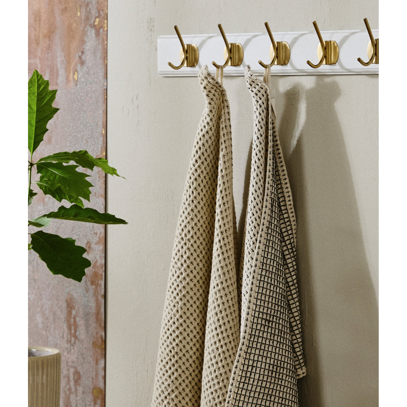 HEZE viskestykke, vaffelvev- rå hvit/grønn Nordal KITCHENTEX