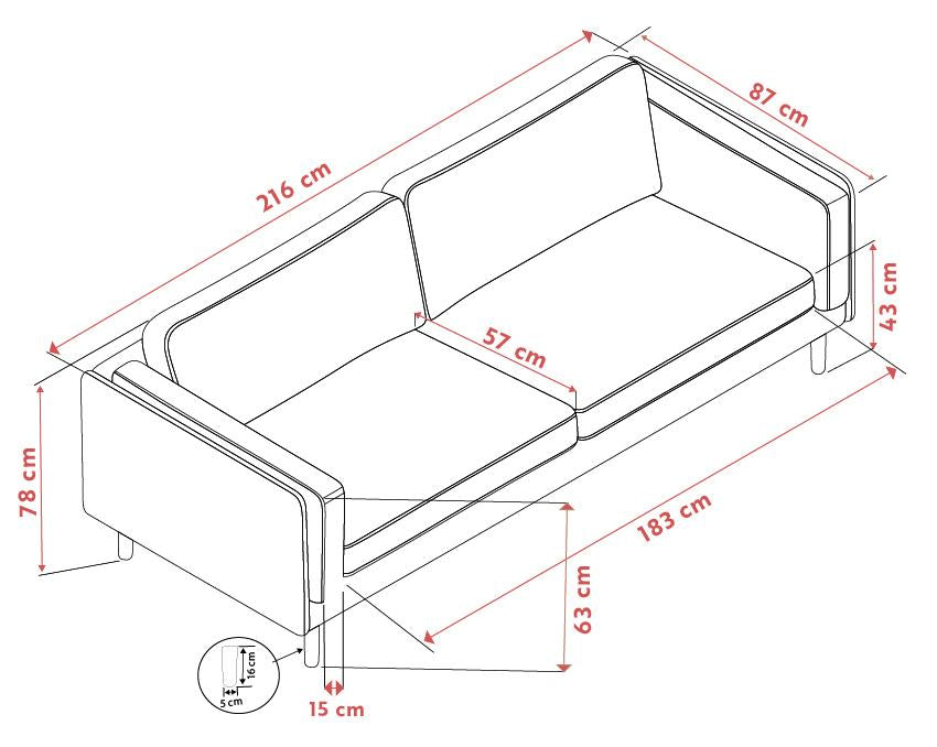 Braden sofa 3-seter - Whitewash eik ben