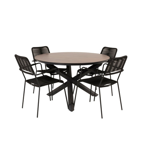 Lama Rundt Spisebord 140 + Lindos Lenestol Venture Design Spisegruppe