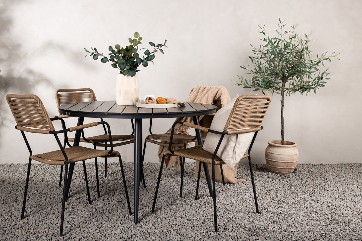 Pause Spisebord Rundt 120ø + Lindos Lenestol Venture Design Spisegruppe