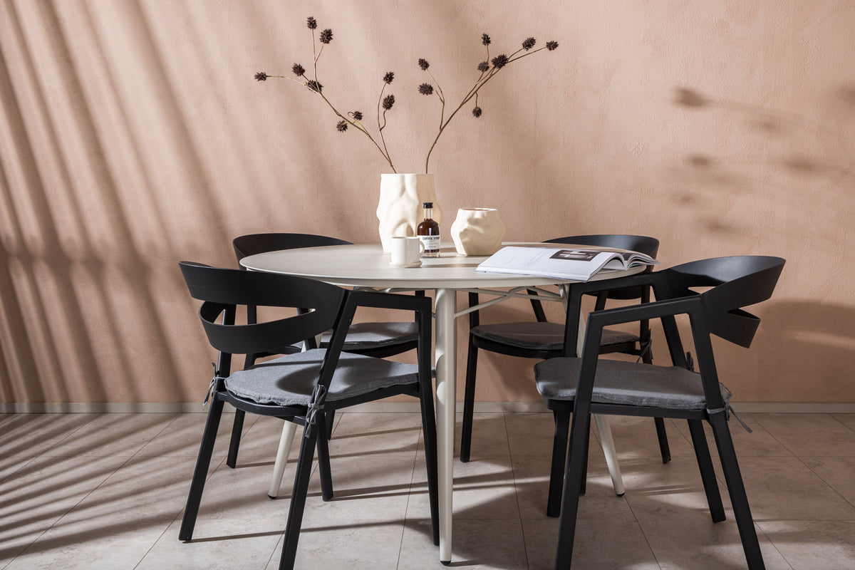 Lina Spisebord Rundt 120 cm + Spalte spisestoler inkl. Puter Venture Design Spisegruppe