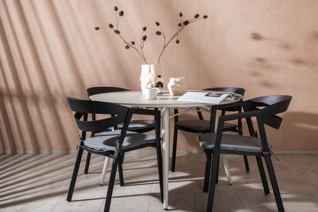 Lina Spisebord Rundt 120 cm + Spalte spisestoler inkl. Puter Venture Design Spisegruppe