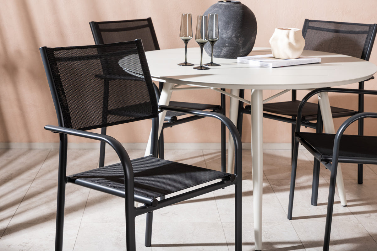 Lina Spisebord Rund 120 cm + Santorini Armstol Venture Design Spisegruppe