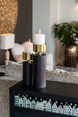 Candle holder Caya svart/gull stor Richmond Interiors Lysestake