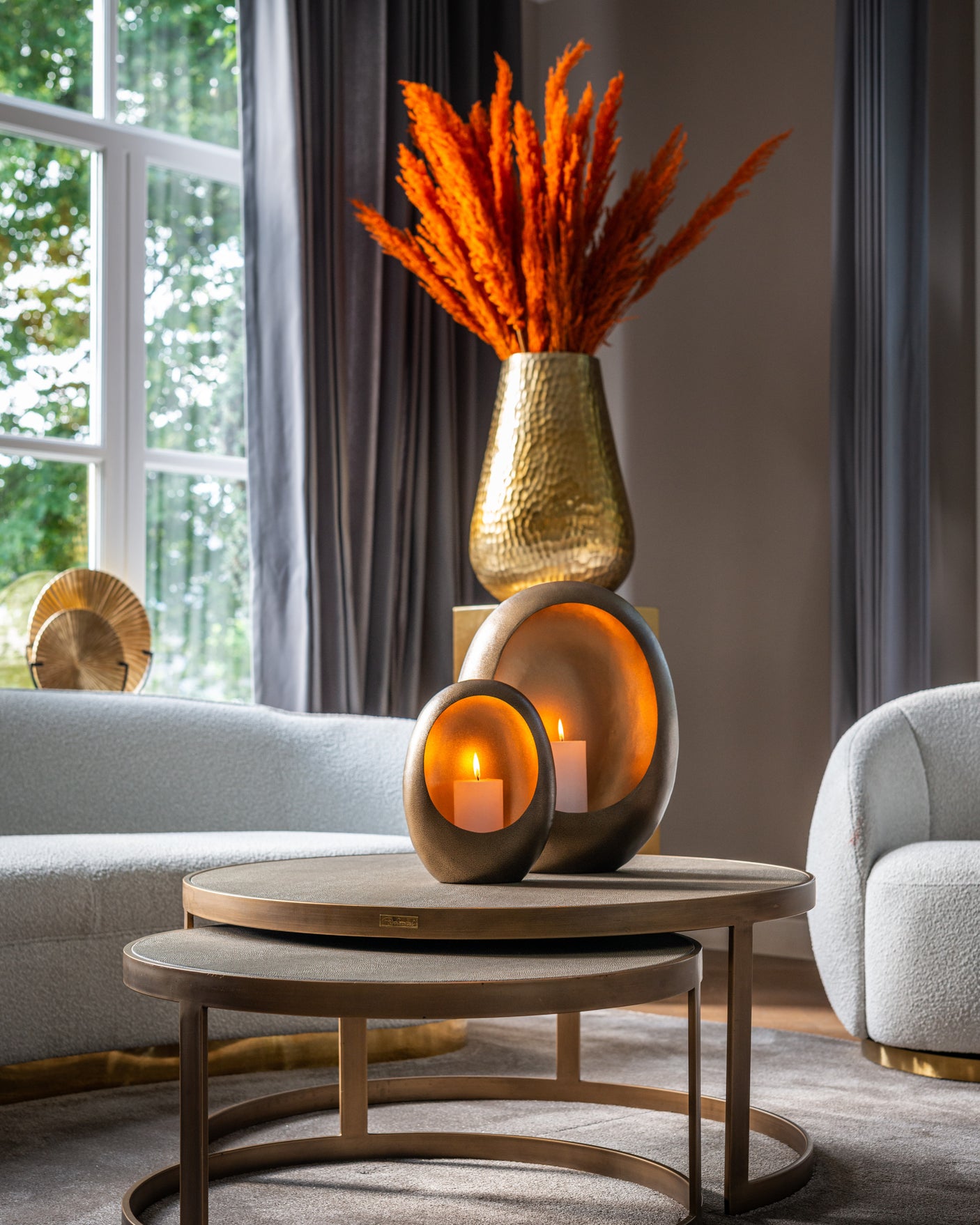 Salongbord Bloomville messing shagreen inkl. glassplater sett med 2 Richmond Interiors Sofabord
