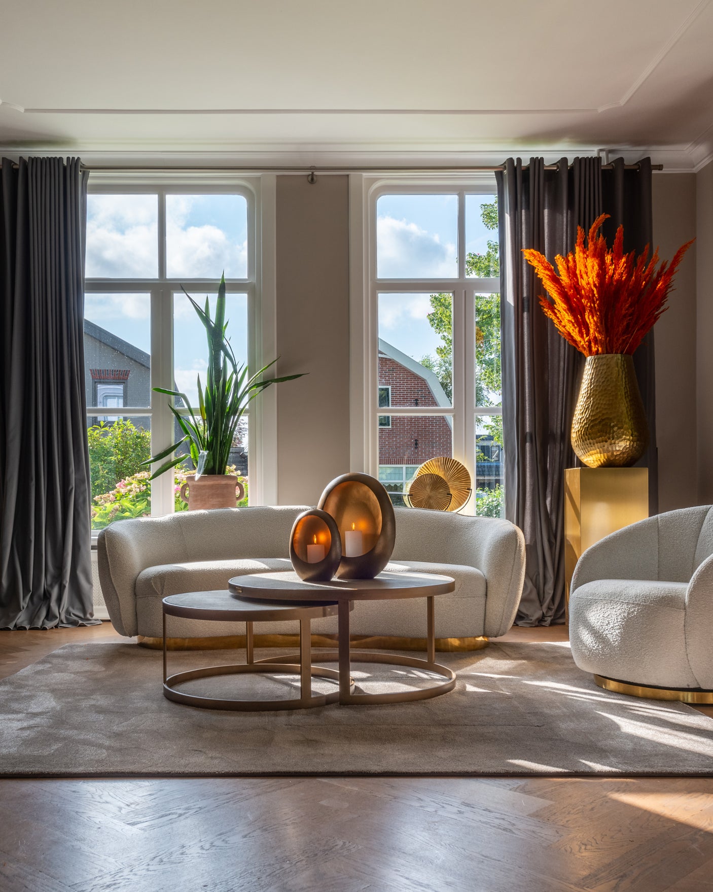 Salongbord Bloomville messing shagreen inkl. glassplater sett med 2 Richmond Interiors Sofabord