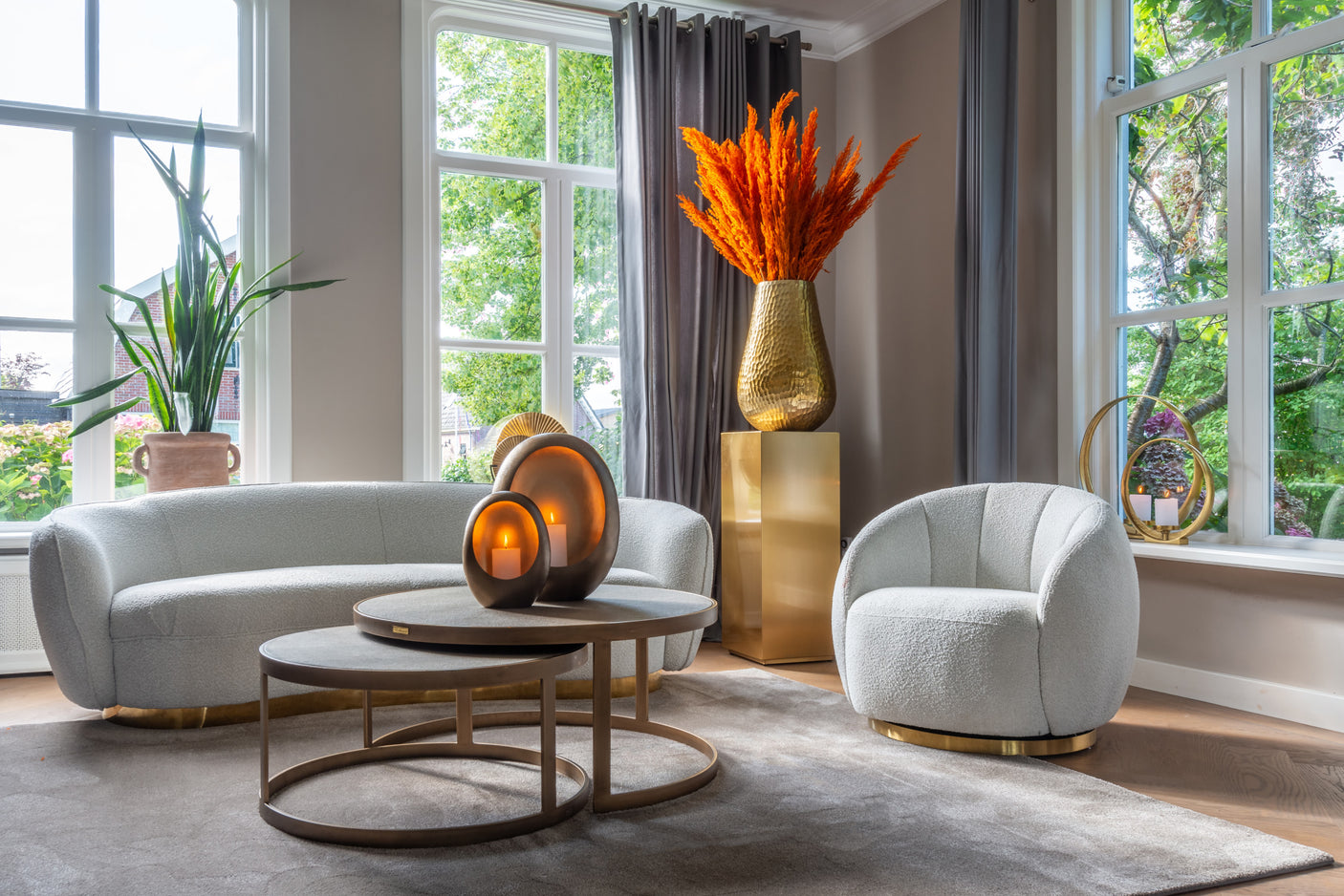 Salongbord Bloomville messing shagreen inkl. glassplater sett med 2 Richmond Interiors Sofabord