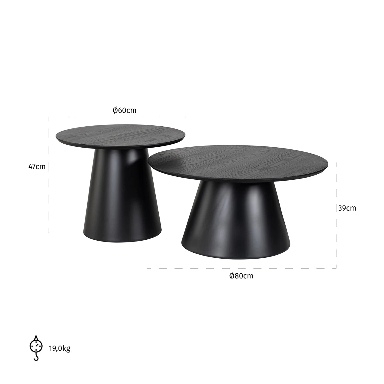 Salongbord Jazz svart sett med 2 Richmond Interiors Sofabord