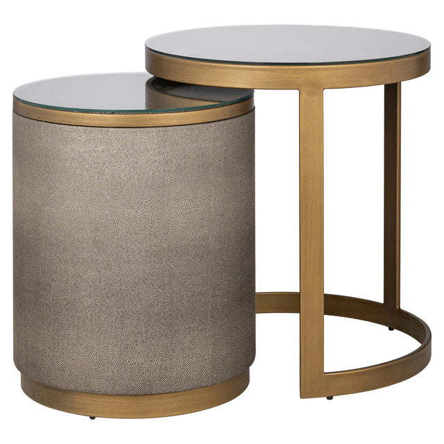 End table Bloomville messing shagreen inkl. glass sett med 2 Richmond Interiors Sidebord