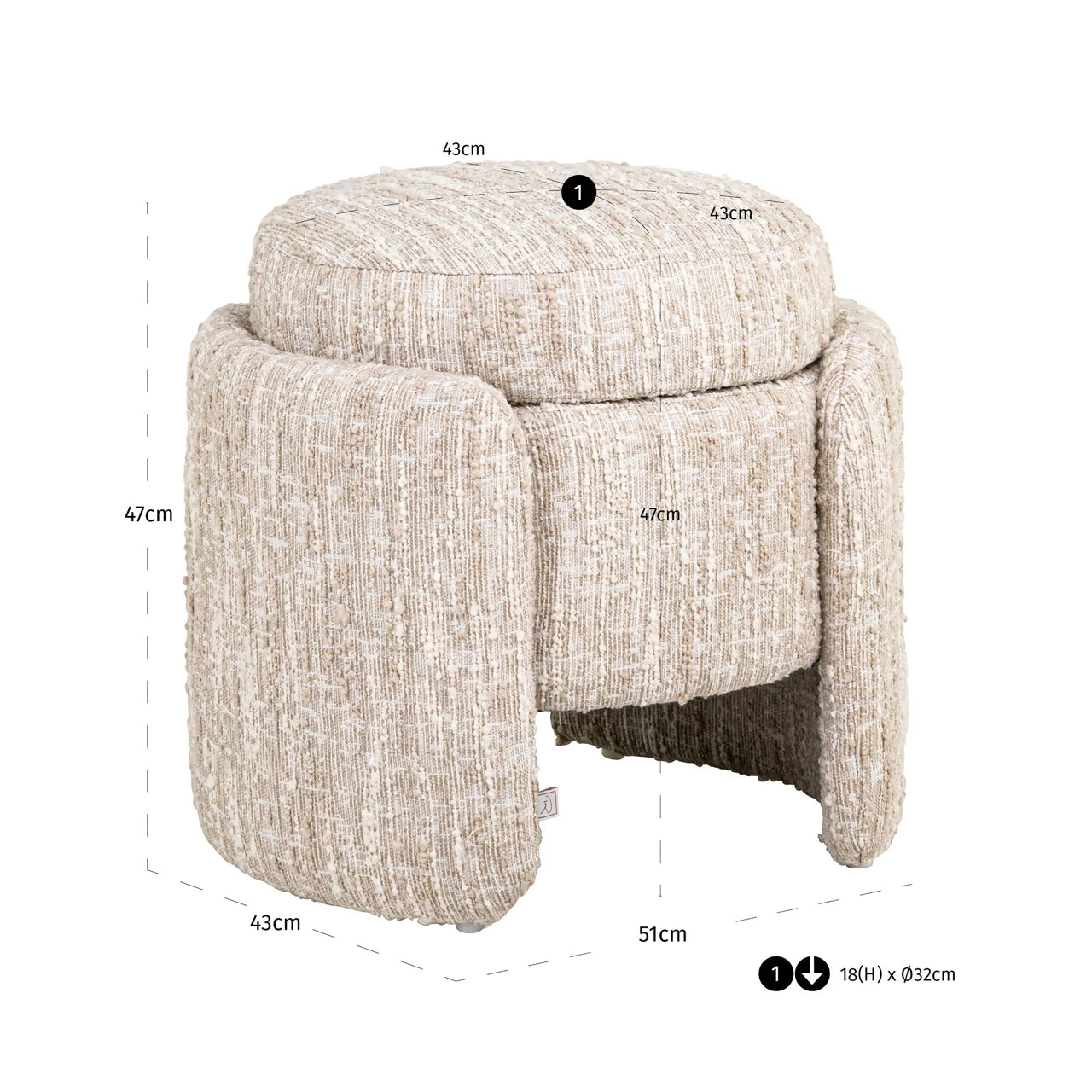Pouffe & fotstøtte Cupid beige angora med oppbevaring Richmond Interiors Pall