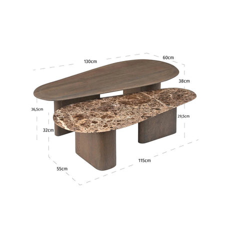 Salongbord Castello Smoked charchoal Sett med 2 Richmond Interiors Sofabord