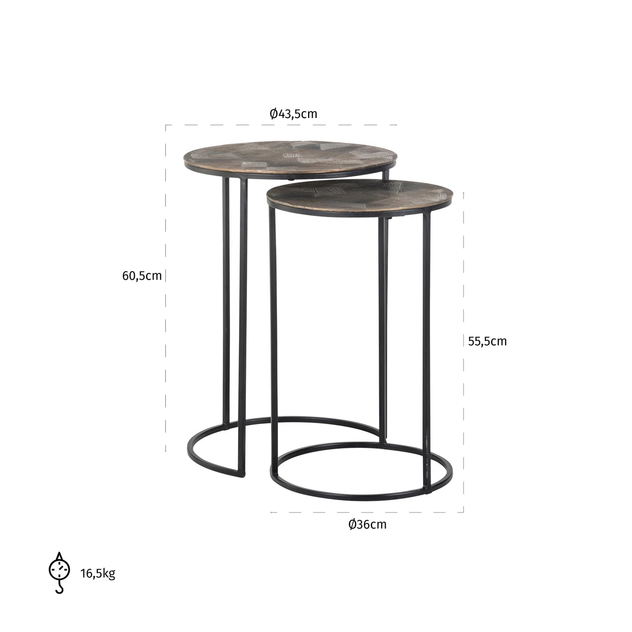 Endebord Tulum børstet gull sett med 2 Richmond Interiors Sidebord