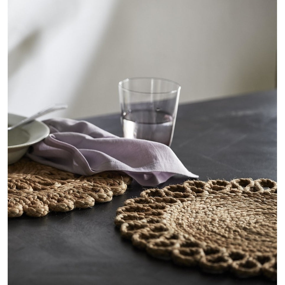 BRAIDU rund dekk serviett i hamp m/mønster - ø40 cm - natur Nordal KITCHENTEX