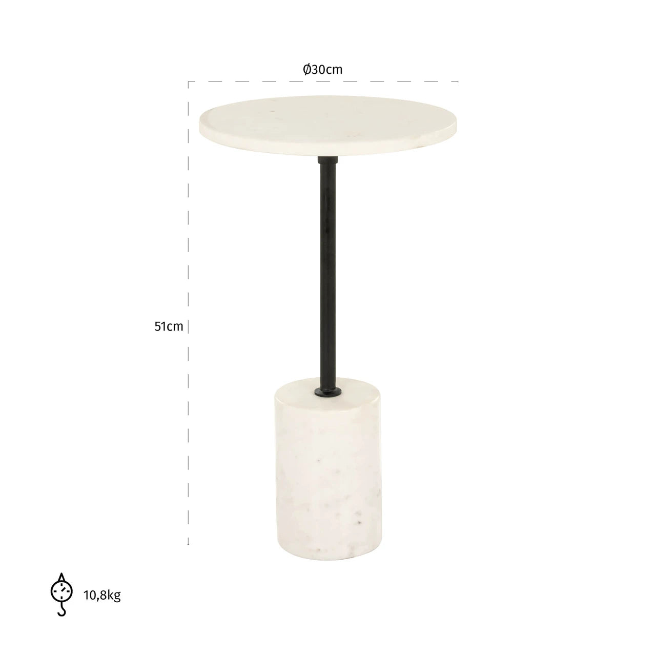 Endebord Misty svart/hvitt 30Ø Richmond Interiors Sidebord