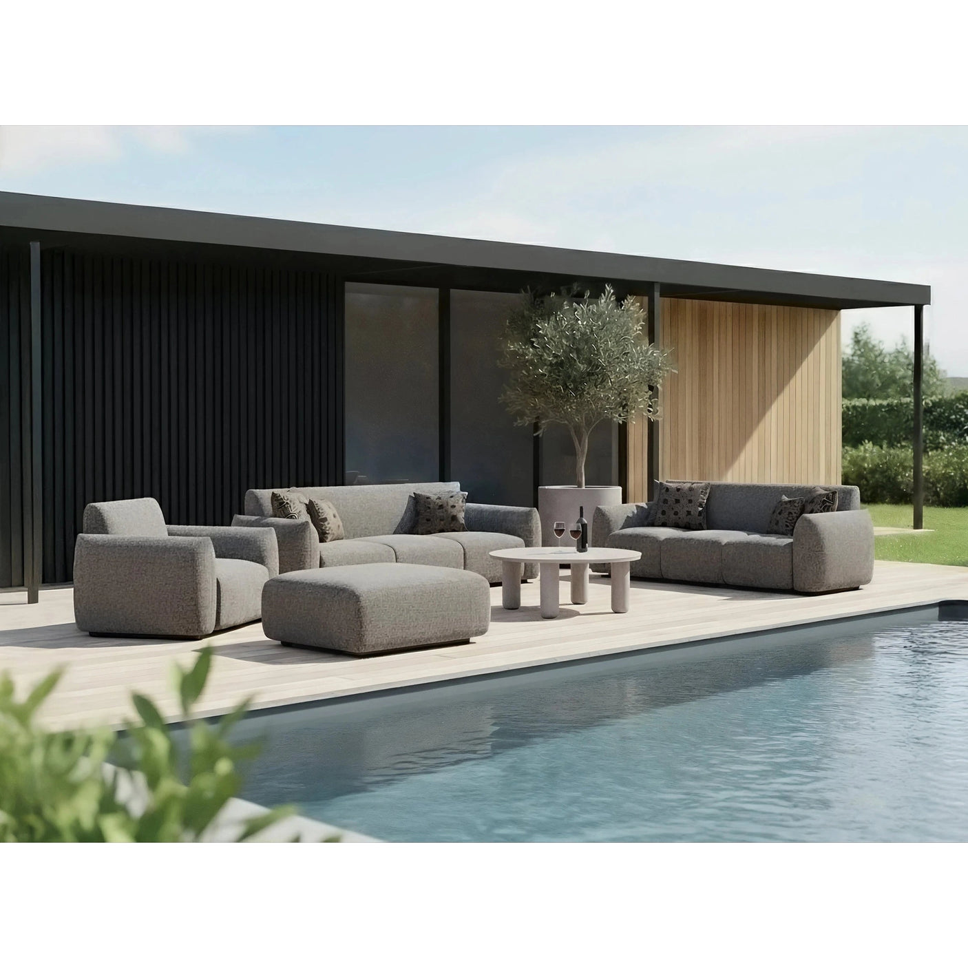 Utendørs puff & fotskammel Dawson greige alpine Richmond Interiors Pall