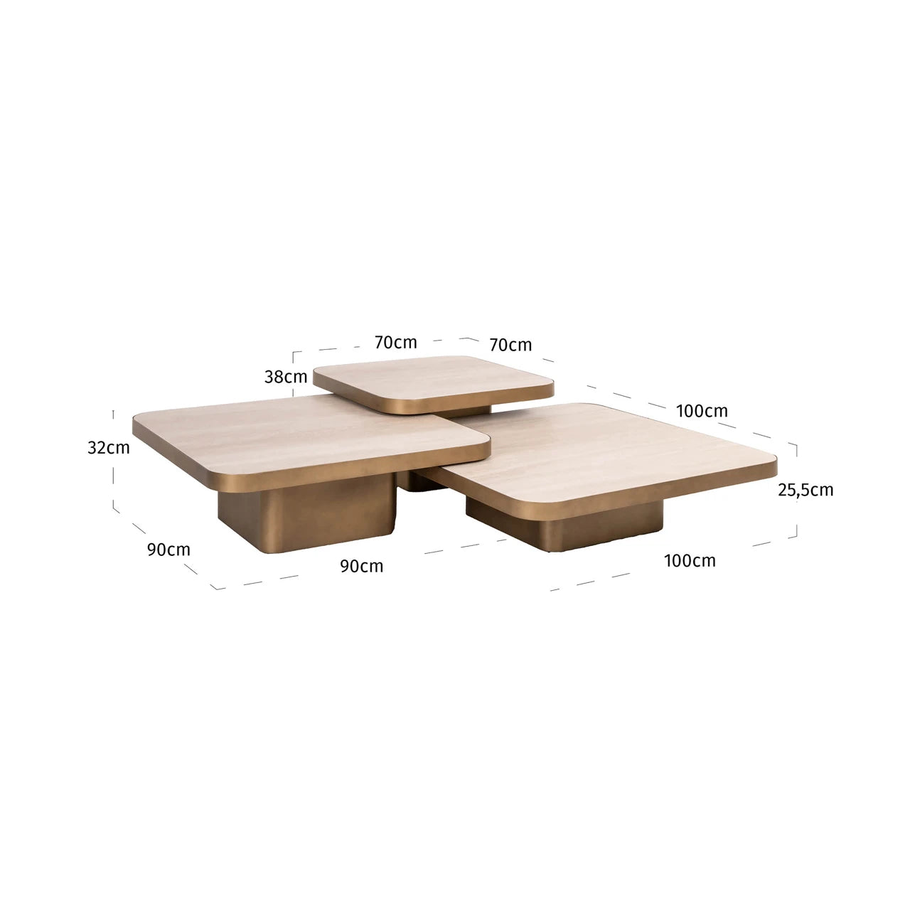 Kaffebord Cumulus gull antikk sett med 3 Richmond Interiors Sofabord