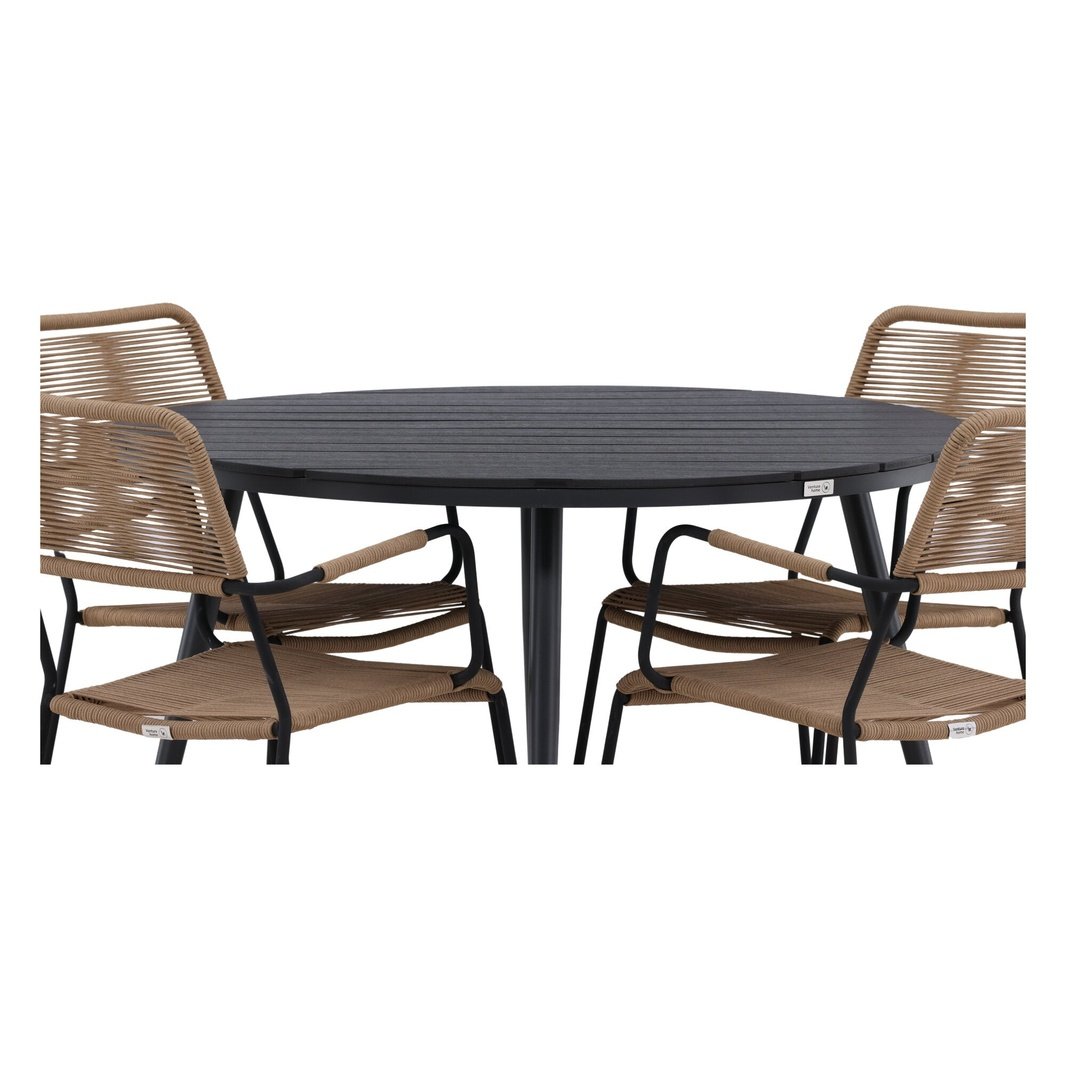 Pause Spisebord Rundt 120ø + Lindos Lenestol Venture Design Spisegruppe