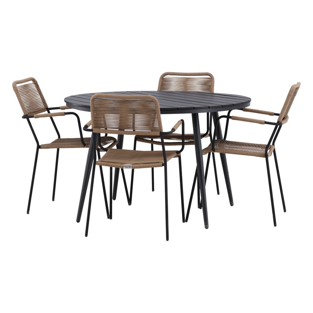 Pause Spisebord Rundt 120ø + Lindos Lenestol Venture Design Spisegruppe