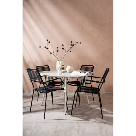 Lina Spisebord Rund 120 cm + Lindos Lenestol Venture Design Spisegruppe