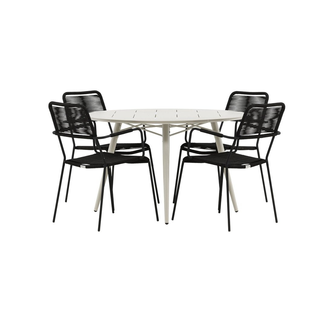 Lina Spisebord Rund 120 cm + Lindos Lenestol Venture Design Spisegruppe