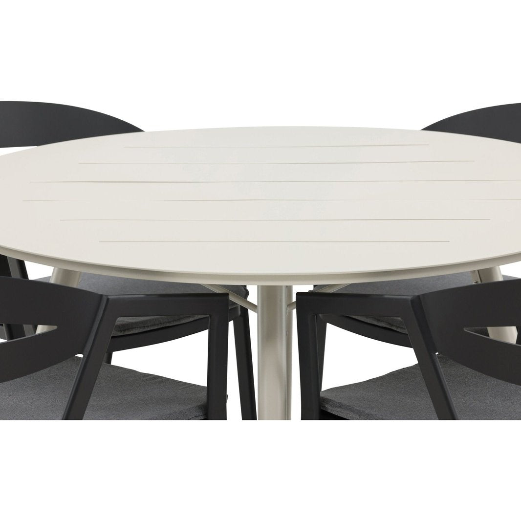 Lina Spisebord Rundt 120 cm + Spalte spisestoler inkl. Puter Venture Design Spisegruppe