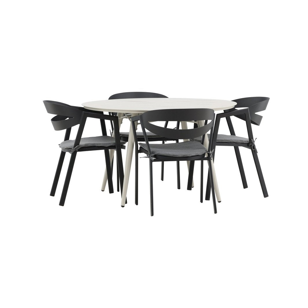 Lina Spisebord Rundt 120 cm + Spalte spisestoler inkl. Puter Venture Design Spisegruppe