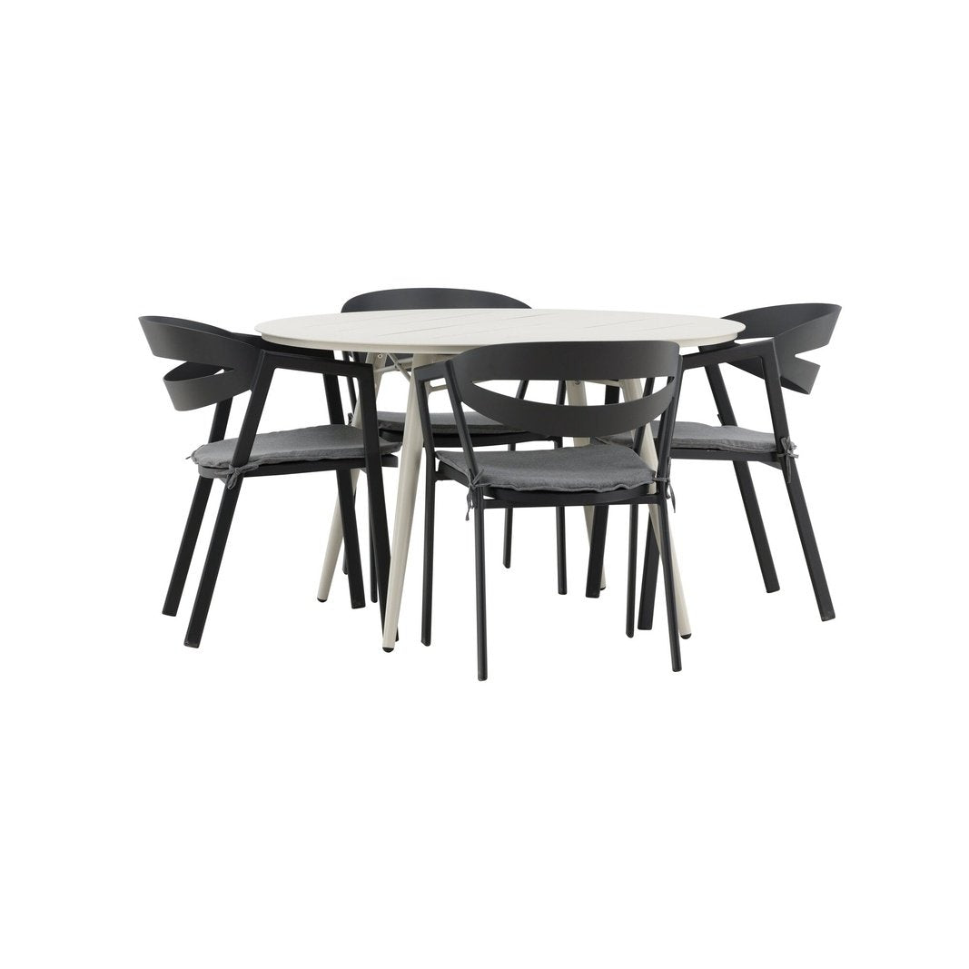 Lina Spisebord Rundt 120 cm + Spalte spisestoler inkl. Puter Venture Design Spisegruppe