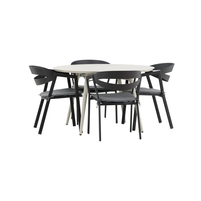 Lina Spisebord Rundt 120 cm + Spalte spisestoler inkl. Puter Venture Design Spisegruppe