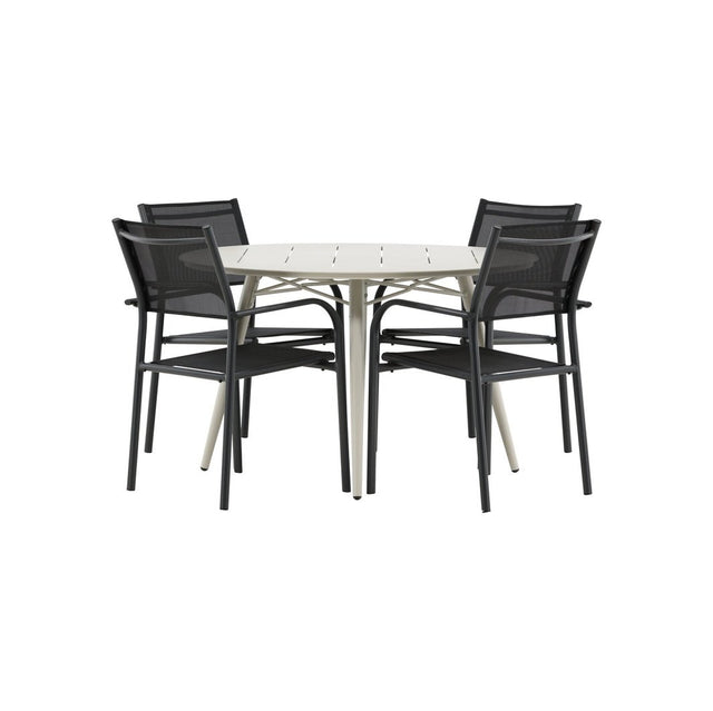 Lina Spisebord Rund 120 cm + Santorini Armstol Venture Design Spisegruppe