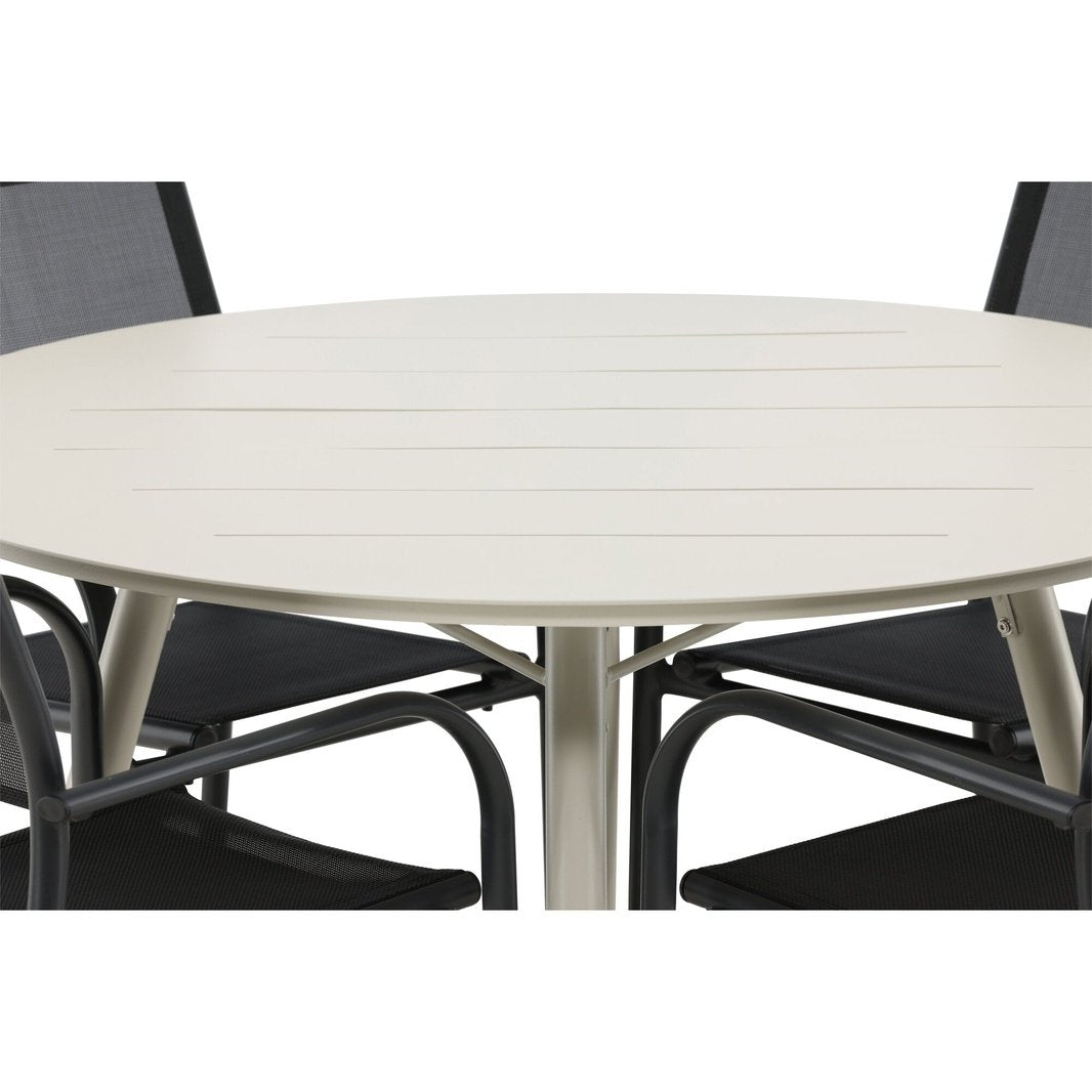 Lina Spisebord Rund 120 cm + Santorini Armstol Venture Design Spisegruppe