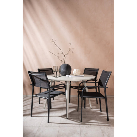 Lina Spisebord Rund 120 cm + Santorini Armstol Venture Design Spisegruppe