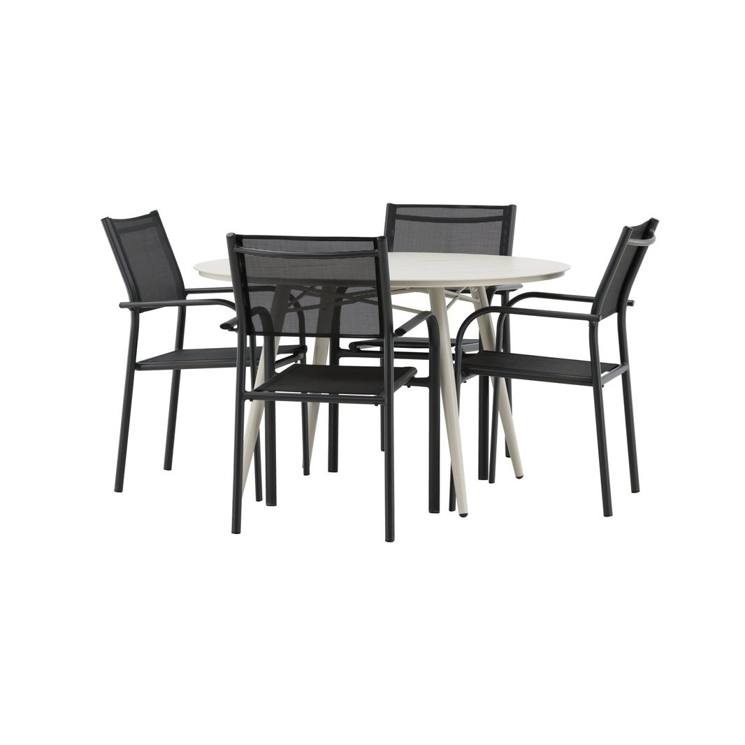 Lina Spisebord Rund 120 cm + Santorini Armstol Venture Design Spisegruppe