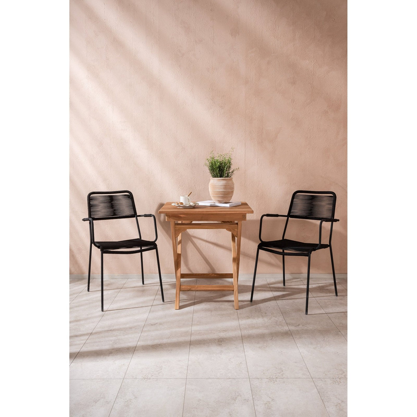 Ghana foldbart bord 70*70cm + Lindos Armstol Venture Design Spisegruppe