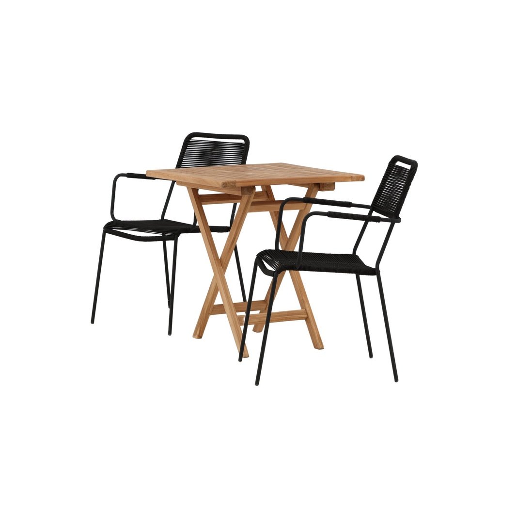 Kenya foldbart bord 70*70cm + Lindos Armstol Venture Design Spisegruppe