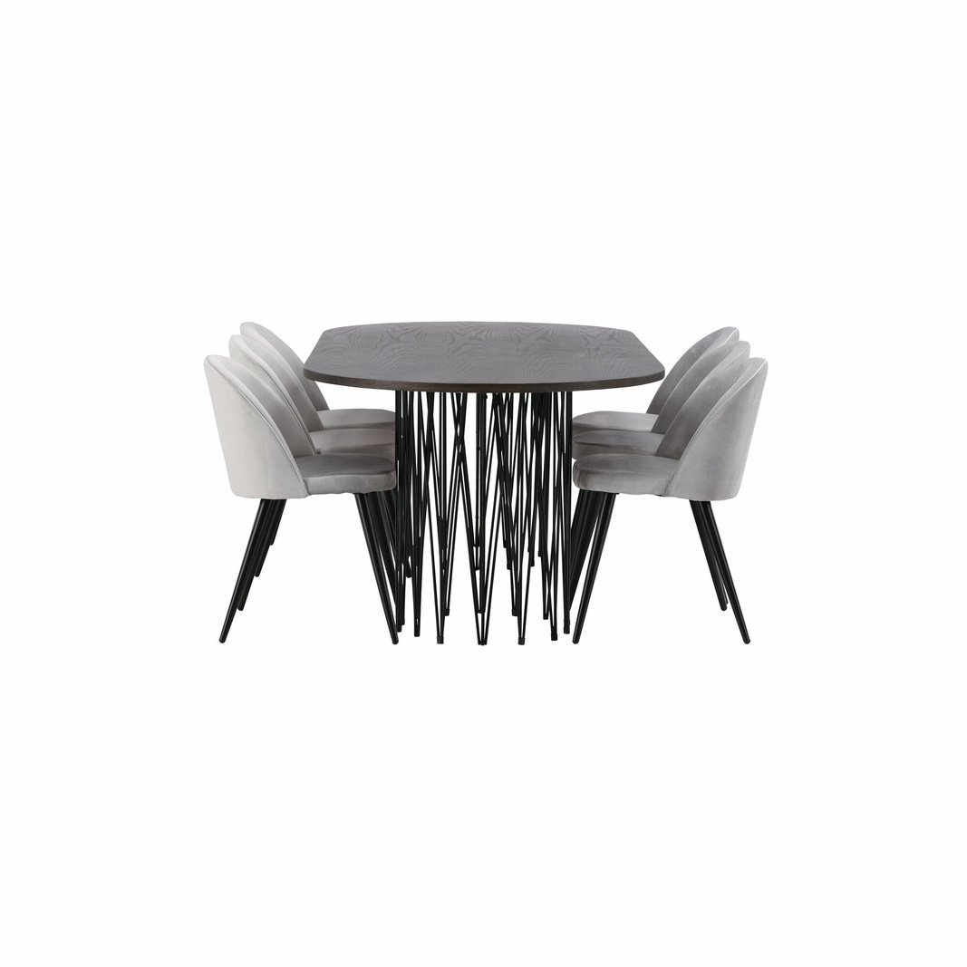 Stone oval spisebord + Velvet spisestoler Venture Design Spisegruppe