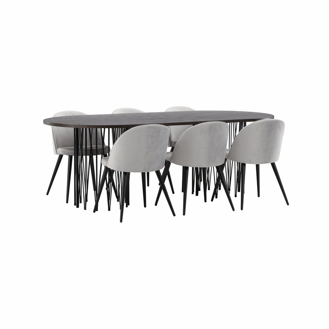 Stone oval spisebord + Velvet spisestoler Venture Design Spisegruppe