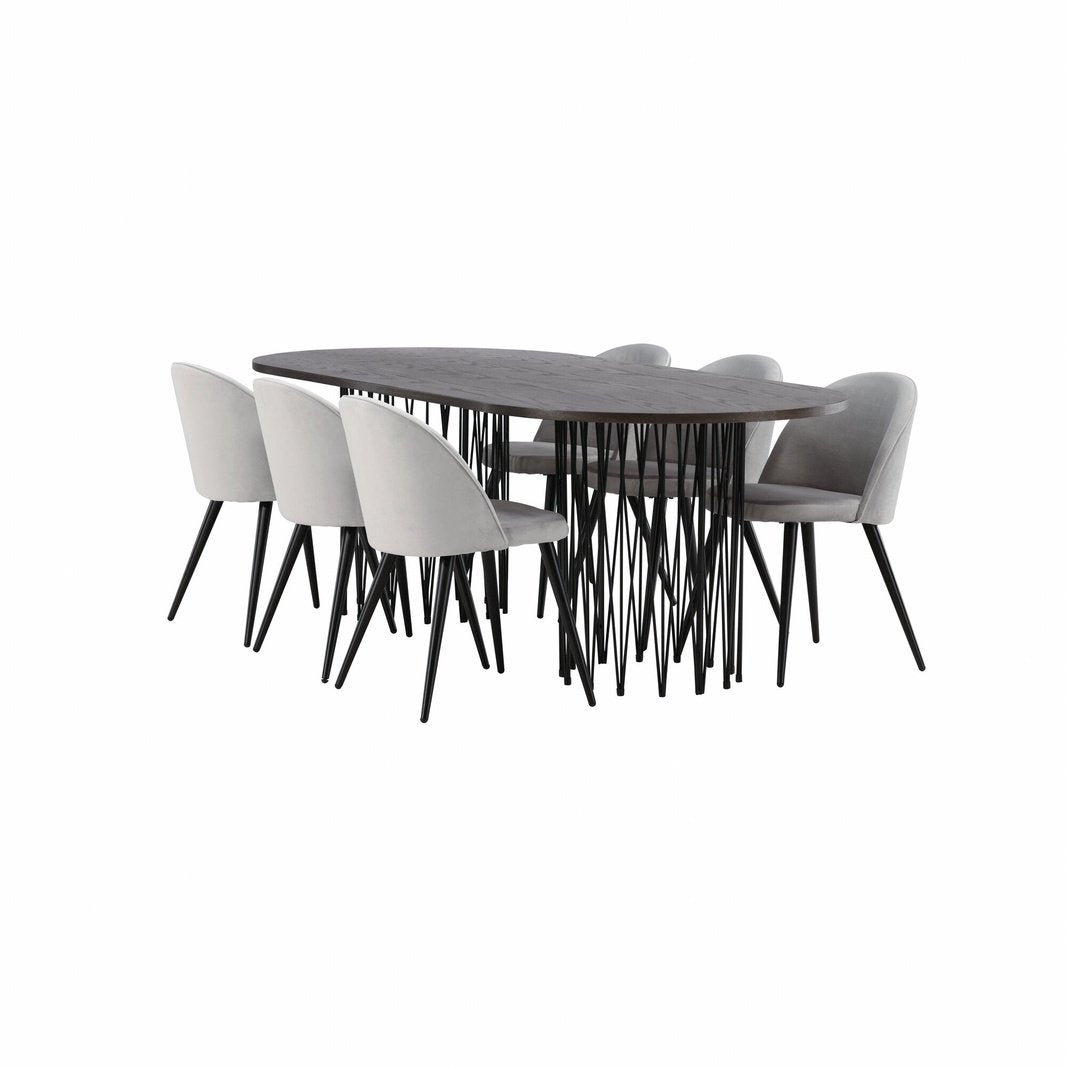 Stone oval spisebord + Velvet spisestoler Venture Design Spisegruppe