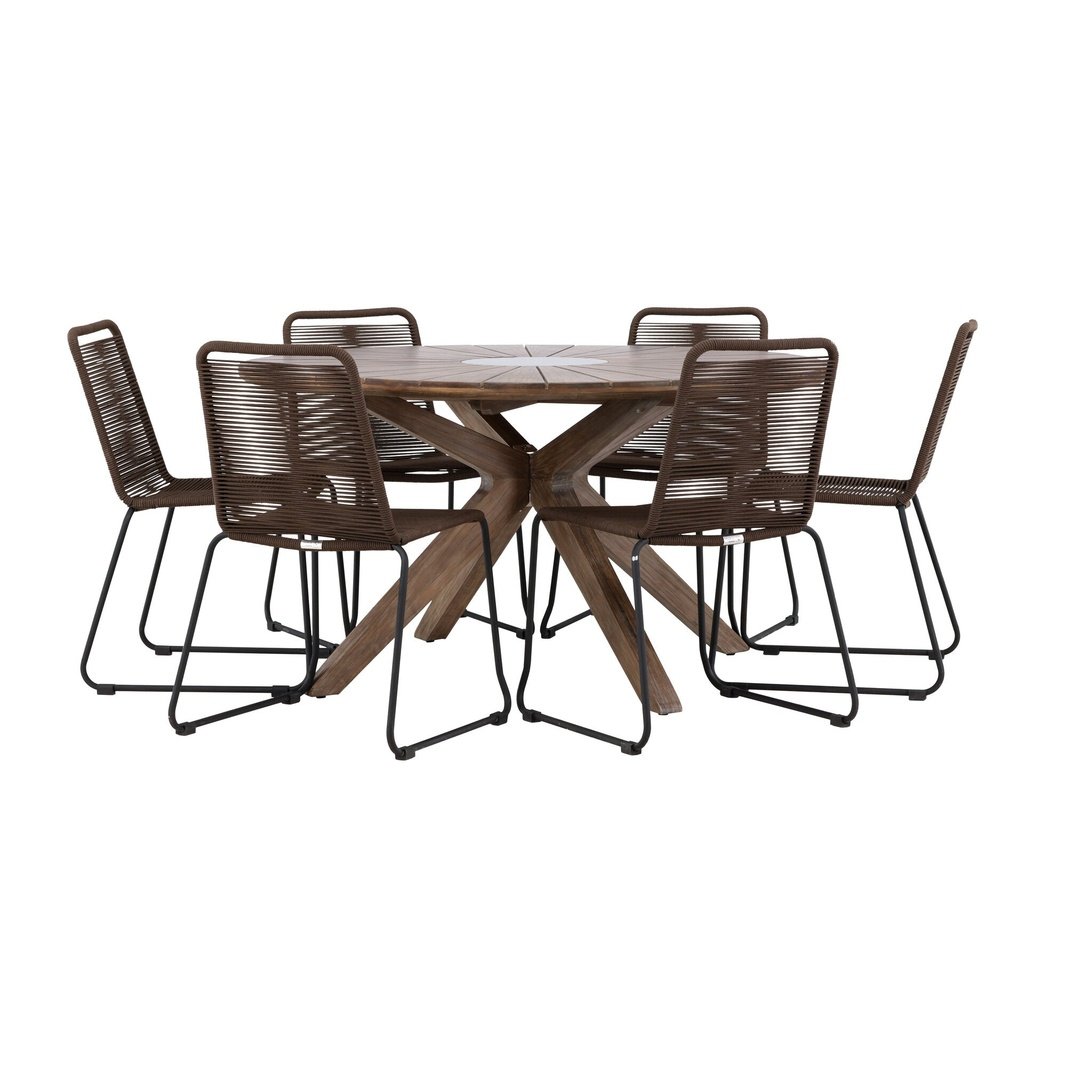 Rosario spisebord- Ø140 + Lindos spisestoler Venture Design Spisegruppe